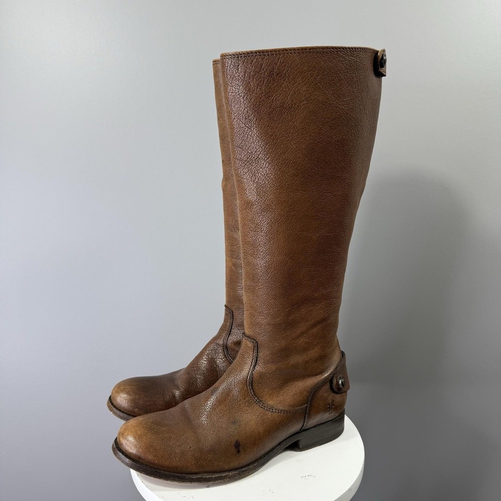 Frye Melissa Leather Riding Boots Womens Size 6.5 Brown Knee High Zip Western